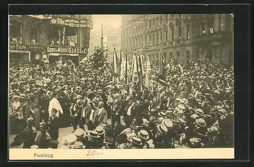 AK Hamburg, 16. Bundesschiessen 1909, Festzug im Stadtkern