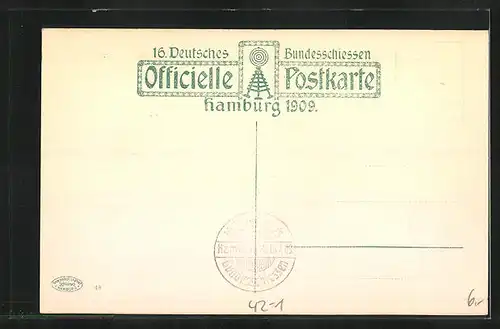 AK Hamburg, 16. Bundesschiessen 1909, Festzug im Stadtkern