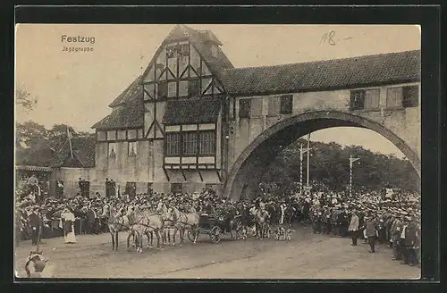 AK Hamburg, 16. Bundesschiessen 1909, Festzug, Jagdgruppe