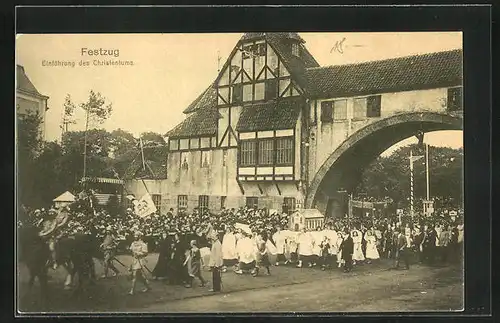 AK Hamburg, 16. Bundesschiessen 1909, Festzug, Einführung des Christentums