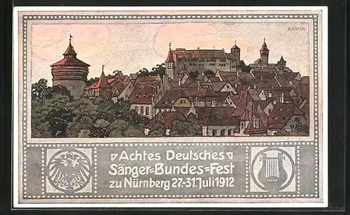 Künstler-AK Nürnberg, 8. Deutsches Sänger-Bundes-Fest 1912, Totalansicht der Stadt