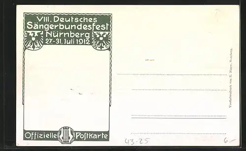 Künstler-AK Nürnberg, 8. Deutsches Sänger-Bundes-Fest 1912, Totalansicht der Stadt