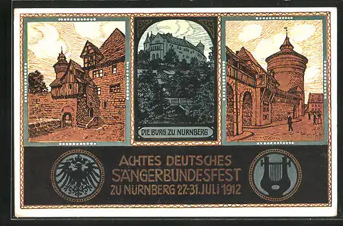 Künstler-AK Nürnberg, 8. Deutsches Sänger-Bundes-Fest 1912, Burg zu Nürnberg