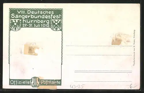 Künstler-AK Nürnberg, 8. Deutsches Sänger-Bundes-Fest 1912, Festzug mit Gelehrten und Edelmännern