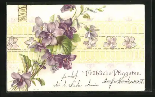 Präge-AK Pfingstgruss, Veilchen
