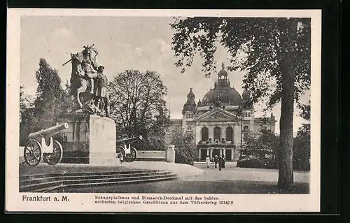 AK Frankfurt a.M., Schauspielhaus und Bismarckdenkmal