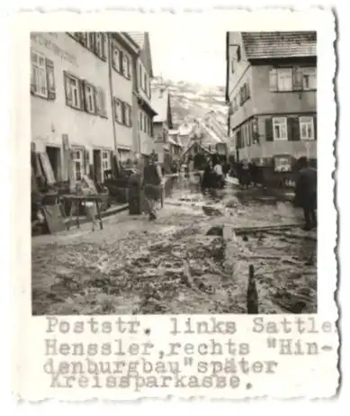 9 Fotografien unbekannter Fotograf, Ansicht Altensteig, Hochwasser-Flutkatastrophe 1937, Poststrasse, Bahnhofstrasse u.a.