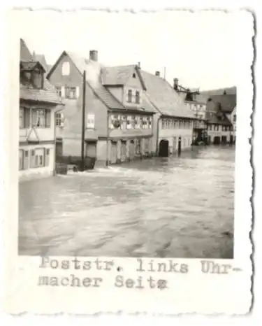 9 Fotografien unbekannter Fotograf, Ansicht Altensteig, Hochwasser-Flutkatastrophe 1937, Poststrasse, Bahnhofstrasse u.a.
