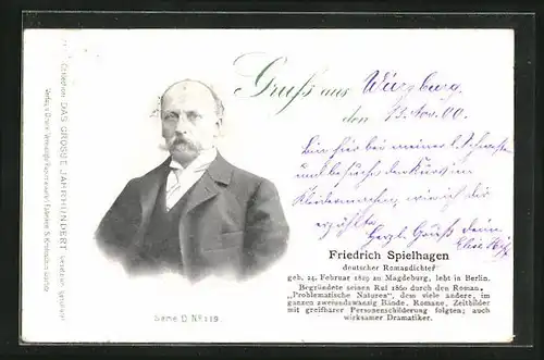 AK Portrait Friedrich Spielhagen, Deutscher Romandichter