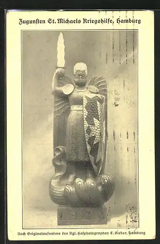 AK Hamburg-Neustadt, St. Michaels Kriegshilfe, Statue Krieger mit Schwert und Schild