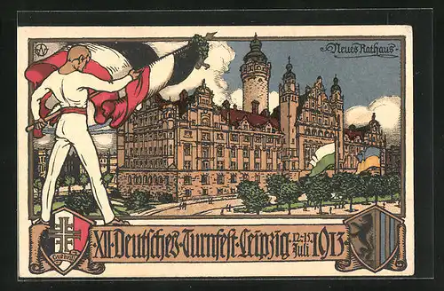 Künstler-AK Leipzig, XII. Deutsches Turnfest 1913, Neues Rathaus