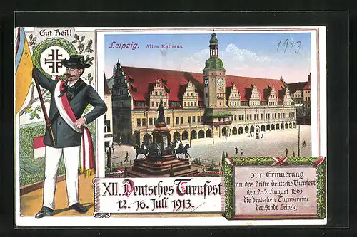 Künstler-AK Leipzig, XII. Deutsches Turnfest 1913, Altes Rathaus