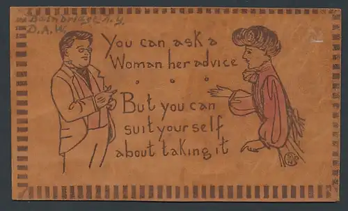 Leder-AK You can ask a Woman her advice, Mann fragt eine Frau um Rat