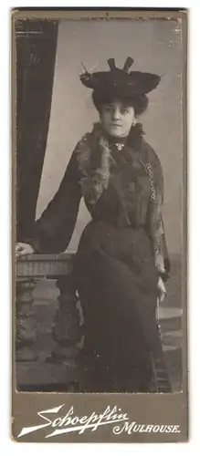 Fotografie Schoepflin, Mulhouse, Portrait, Dame mit Pelzboa um 1916