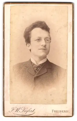 Fotografie F.W. Seifert, Freiberg, Neugasse, Portrait Herr mit Brille im karierten Jacket