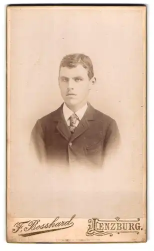 Fotografie F. Bosshard, Lenzburg, Portrait Bursche im Anzug mit Krawattwe