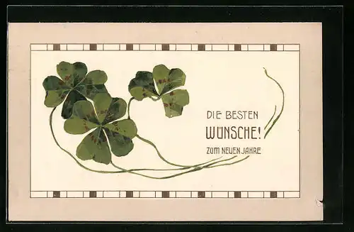 Präge-AK Drei Kleeblätter, Neujahrsgruss