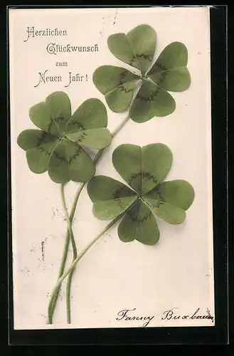 AK Vierblättrige Kleeblätter zum neuen Jahr