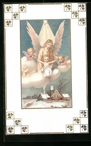 AK Weihnachtsengel über der verschlafenen Stadt am Weihnachtstag