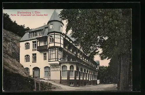 AK Blankenburg i. Thür., Partie im Schwarzatal mit Hotel Pension Lösches Hall