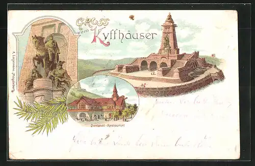 Lithographie Kyffhäuser, Denkmal-Restaurant, Kyffhäuser-Denkmal, Reiterstandbild
