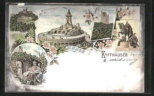 Lithographie Kyffhäuser, Kaiser-Wilhelm-Denkmal, Kyffhäuser, Reiterstandbild