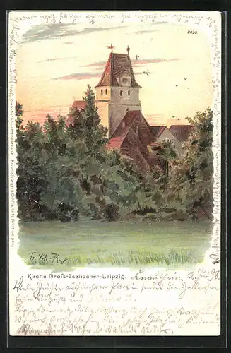 Lithographie Leipzig-Gross-Zschocher, Kirche