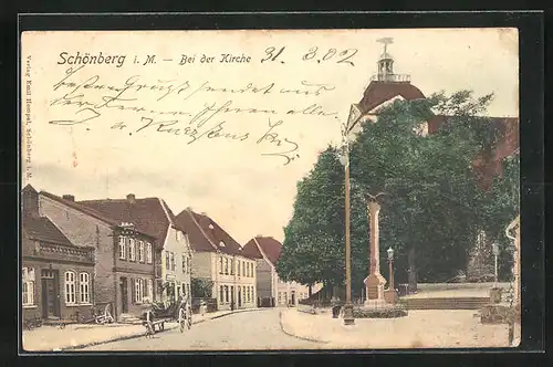 AK Schönberg i. M., Strassenpartie bei der Kirche
