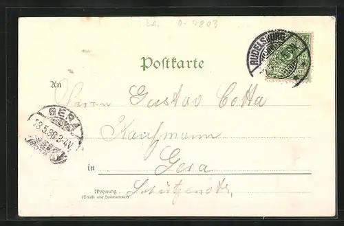 Lithographie Rudelsburg, Ortsansicht mit Saaleck, Burghof