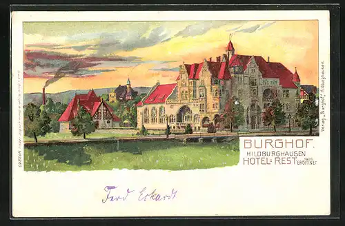Lithographie Hildburghausen, Hotel-Restaurant Burghof