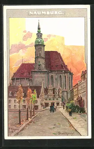 Künstler-AK Albert Stagura: Naumburg, Stadtkirche im Abendrot