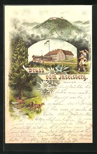 Lithographie Inselsberg, Preussischer Gasthof auf Gipfel