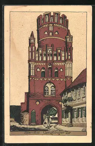 Steindruck-AK Stendal, Uenglinger Tor