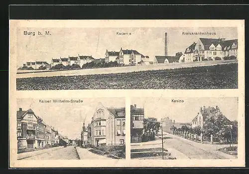 AK Burg b. M., Kaserne, Kreiskrankenhaus, Kasier Wilhelm Strasse, Kasino