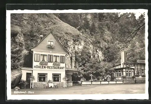 AK Rübeland / Harz, Höhlen Restaurant am Fusse eines Berges