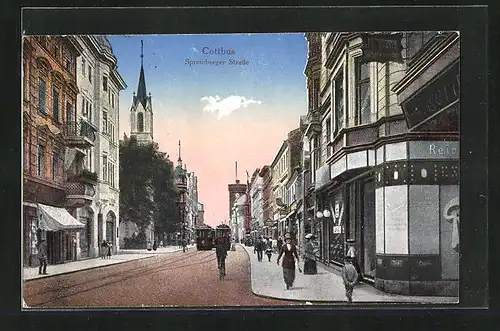 AK Cottbus, Strassenbahnen auf der Spremberger Strasse