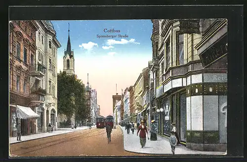 AK Cottbus, Strassenbahnen auf der Spremberger Strasse
