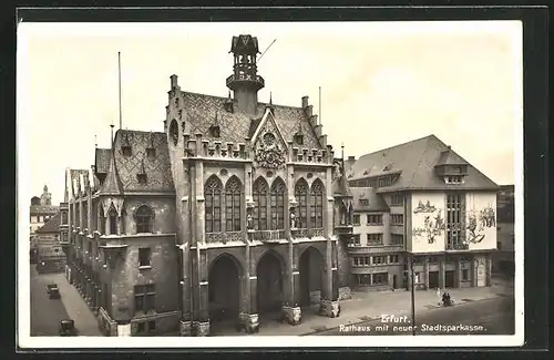 AK Erfurt, Rathaus mit neuer Stadtsparkasse