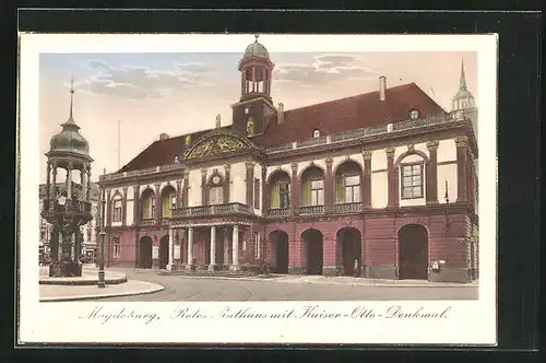 AK Magdeburg, Rotes Rathaus mit Kaiser-Otto-Denkmal