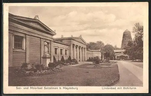 AK Salzelmen b. Magdeburg, Lindenbad mit Bohrturm