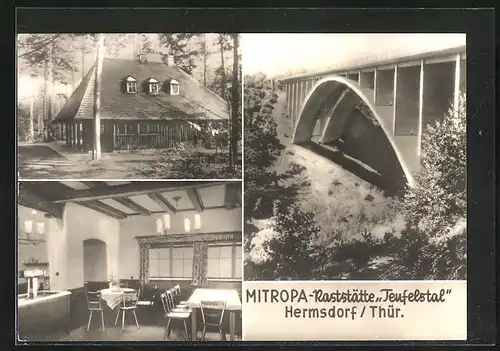 AK Hermsdorf /Thür., Blick auf Gasthof Teufelstal und Brücke