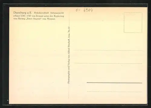 AK Dornburg a. S., Blick auf Rokokoschloss erbaut 1734-1747