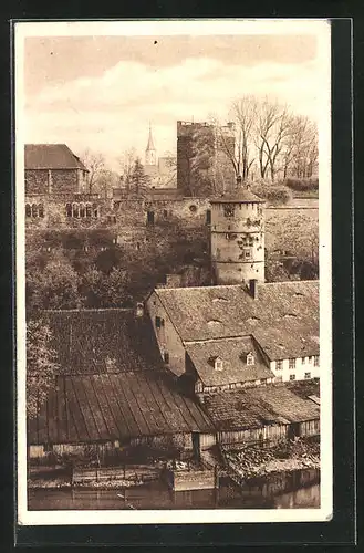 AK Eger, Burgruine mit Mühlturm