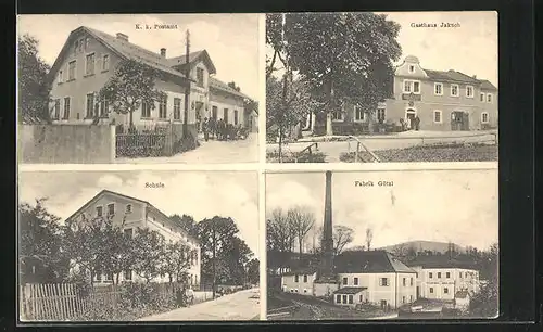 AK Lauterwasser, K. k. Postamt, Gasthaus Jaksch, Schule, Fabrik Götzl