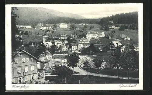 AK Spindelmühle / Spindleruv Mlyn, Strassenpartie und Brücke aus der Vogelschau