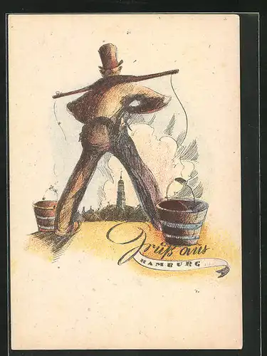 Künstler-AK Hamburg, Hummel mit Eimern