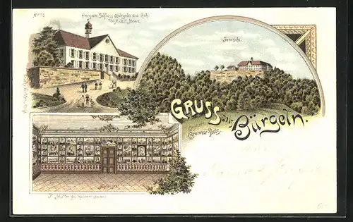 Lithographie Bürgeln, Hotel-Pension Schloss Bürgeln, Ahnensaal