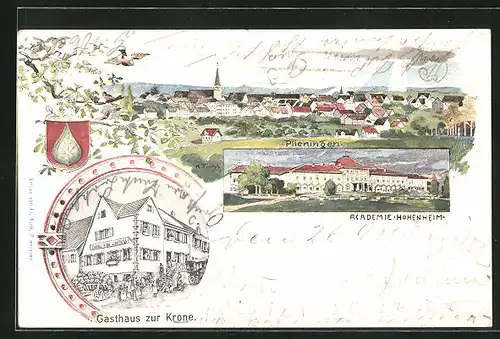 Künstler-AK Plieningen, Gasthaus zur Krone, Akademie Hohenheim