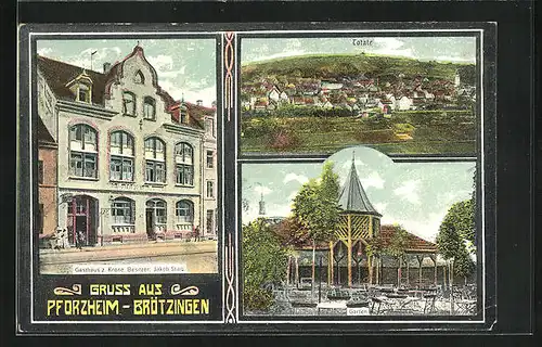 AK Pforzheim-Brötzingen, Gasthaus z. Krone, Panorama