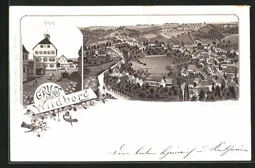 Lithographie Wildberg, Rathaus, Totalansicht